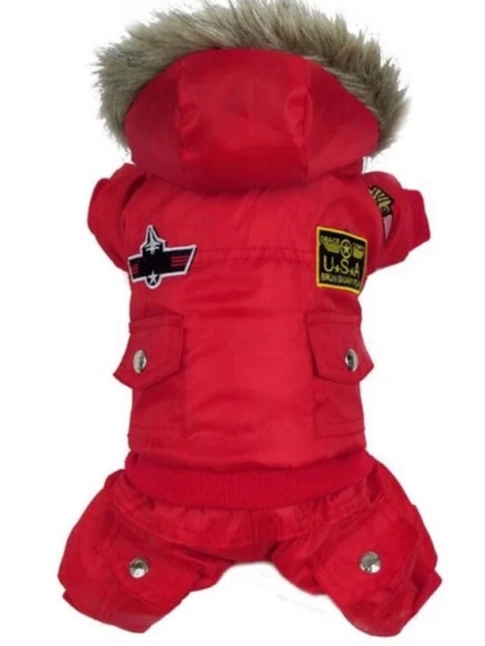 New! Pawz Dog Puffer Jacket Jumpsuit Plush Lined Waterproof Faux-Fur Trim Hood
